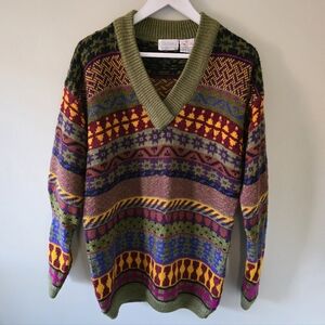 Collections L Vintage 90s Eclectic Grandpa Southwestern Aztec Knit Sweater
